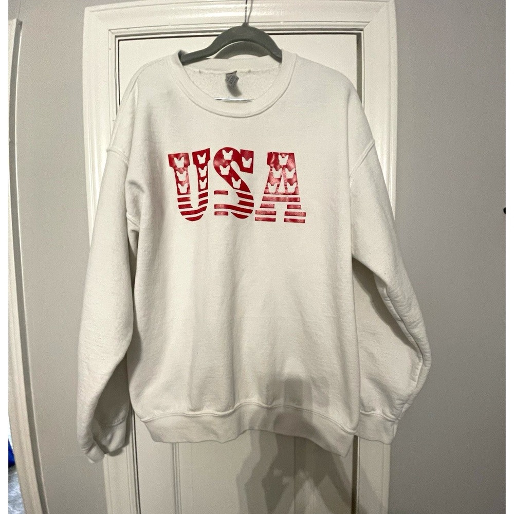 Vintage Adults L White Crewneck Pullover Sweatshirt Red USA Graphic Print